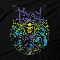 Heavy Metal Tees by Draculabyte l Made from 100% cotton, this unisex t-shirt rocks. Black T-shirt in sizes from small to 6X. Metalheads, Graphic Art, Boss, Rock and Roll, Mayhem, Masters of the Universe, Castle Grayskull, Skull, Skeletor, Myah, Laugh, MOTU, Cartoon, Comic,  He-Man, HeMan, Eternia, King Randor, Queen Marlena, Hordak, Keldor, Clothes, Power