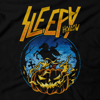 Heavy Metal Tees by Draculabyte l Made from 100% cotton, this unisex t-shirt rocks. Black T-shirt in sizes from small to 6X. Movie, Film, Horror, The Headless Horseman, Halloween, Pumpkin, Jack O lantern, Tim Burton, Johnny Depp, Sleepy Hollow, Cut off heads, Horse, Gothic, Store, Clothes, Online, Shop, Christina Ricci, Ichabod Crane
