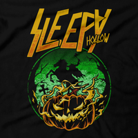 Heavy Metal Tees by Draculabyte l Made from 100% cotton, this unisex t-shirt rocks. Black T-shirt in sizes from small to 6X. Movie, Film, Horror, The Headless Horseman, Halloween, Pumpkin, Jack O lantern, Tim Burton, Johnny Depp, Sleepy Hollow, Cut off heads, Horse, Gothic, Store, Clothes, Online, Shop, Christina Ricci, Ichabod Crane