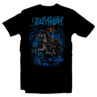 Heavy Metal Tees by Draculabyte l Made from 100% cotton, this unisex t-shirt rocks. Black T-shirt in sizes from small to 6X. Movie, Film, Horror, The Headless Horseman, Halloween, Pumpkin, Jack O lantern, Tim Burton, Johnny Depp, Sleepy Hollow, Cut off heads, Horse, Gothic, Store, Clothes, Online, Shop, Christina Ricci, Ichabod Crane