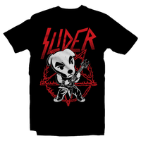 Heavy Metal Tees by Draculabyte l Made from 100% cotton, this unisex t-shirt rocks. Black T-shirt in sizes from small to 6X. Metalheads, SNES, NES, Animal Crossing, Dog, KK Slider, Guitar, Smash Bros, Retro Gamer, Graphic Art, Super Nintendo, Switch, Game Boy, Advance, 3DS, Animal Forest, Mario Kart, New Horizons, Tom Nook, Slayer