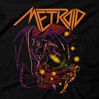 Heavy Metal Tees by Draculabyte l Made from 100% cotton, this unisex t-shirt rocks. Black T-shirt in sizes from small to 6X. Metroid, Samus Aran, Sci-Fi, Science Fiction, SNES, Nintendo, NES, Bounty Hunter, Space, Mother Brain, Kraid, Zebes, Prime, 4, Zero Suit, Retro Wave, Switch, Alien, Ridley, Smash Bros