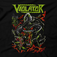 Heavy Metal Tees by Draculabyte l Made from 100% cotton, this unisex t-shirt rocks. Black T-shirt in sizes from small to 6X. Headbangers, Rock, Graphic Art, Shirt, Clothing, Cool, Batman, Movie, Film, Comic, Villain, Clown, Gotham City, DC, Comic Book, Spawn, Violator, Al Simmons, Hamburger Head, Burnt, MALEBOLGIA, Satan, Hell, Hellspawn