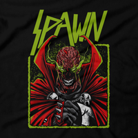 Heavy Metal Tees by Draculabyte l Made from 100% cotton, this unisex t-shirt rocks. Black T-shirt in sizes from small to 6X. Headbangers, Rock, Graphic Art, Shirt, Clothing, Cool, Batman, Movie, Film, Comic, Villain, Clown, Gotham City, DC, Comic Book, Spawn, Violator, Al Simmons, Hamburger Head, Burnt, MALEBOLGIA, Satan, Hell, Hellspawn