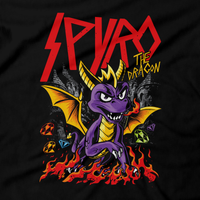 Heavy Metal Tees by Draculabyte l Made from 100% cotton, this unisex t-shirt rocks. Black T-shirt in sizes from small to 6X. Metalheads - Retro Gaming, PS1, Classic, Crash, Jak and Daxter, PS2, Playstation 2, Insomniac, Ratchet and Clank, PS3, PS4, PS5, Spyro, Spyro the Dragon, Fire, Gems, Reignited, Hero's Tail, Riptor's Rage, Shirt, Video Games, Purple