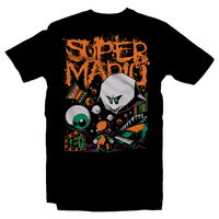Heavy Metal Tees by Draculabyte l Made from 100% cotton, this unisex t-shirt rocks. Black T-shirt in sizes from small to 6X. King Boo, Ghost, Super Mario, SMB, Mario 3, Super Mario 64, Mario Kart 64, Retro, Video Games, Gamer, SNES, Nintendo Shirt, Switch, N64, Art, Luigi's Mansion, Halloween, Big Boo's Haunt, Piano, Red Coins, Ghost, Ghosts