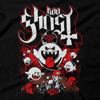 Heavy Metal Tees by Draculabyte l Made from 100% cotton, this unisex t-shirt rocks. Black T-shirt in sizes from small to 6X. Papa Ghost, King Boo, Ghost, Super Mario, SMB, Mario 3, Super Mario 64, Mario Kart, Mario Kart 64, Retro, Video Games, Gamer, Ghost Band, Papa Emeritus, Nintendo Shirt, Switch, N64, Graphic Art.