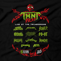 Heavy Metal Tees by Draculabyte l Made from 100% cotton, this unisex t-shirt rocks. Black T-shirt in sizes from small to 6X. Metal, Metalheads, Nintendo, NES, Gamer, Mash Up, TMNT, Michelangelo, Mikey, Leonardo, Donatello, Movie, Brain, Rock and Roll, Metal Head, Comic Books, Cartoons, Shredder, Villain, Krang, Michelangelo, Bebop and Rocksteady, Turtle, Teenage, Mutant Ninja Turtles, Game Graphic Art