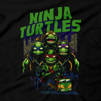 Heavy Metal Tees by Draculabyte l Made from 100% cotton, this unisex t-shirt rocks. Black T-shirt in sizes from small to 6X. Metal, TMNT, Metalheads, NES, Mikey, Leonardo, Donatello, Casey, Comic Book, Cartoon, Shredder, Rocksteady, Krang, Michelangelo, Bebop,  Teenage Mutant Ninja Turtles, Retro Gamer, April O'Neal, Nintendo, Black Sabbath