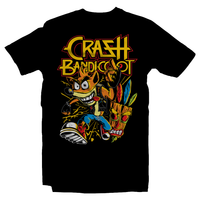 Heavy Metal Tees by Draculabyte l Made from 100% cotton, this unisex t-shirt rocks. Black T-shirt in sizes from small to 6X. Metalheads - Retro Gaming, 90s, 1990s, Crash Bandicoot, Aku Aku, Naughty Dog, PS1, Playstation 1, Playstation One, Classic, Crash 2, Crash 3 Warped, Doctor Neo Cortex, Uka Uka, Coco, Tiki Mask, Xbox, Nintendo Switch, Crate, Relic, Gem