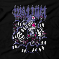 Heavy Metal Tees by Draculabyte l Made from 100% cotton, this unisex t-shirt rocks. Black T-shirt in sizes from small to 6X. Wah Bombing! Video game Metal, Warbringer, Wario, Warioland, Mario Kart, Super Mario, Super Smash Bros, Cute, Shirt, Nintendo 64, SNES, Waluigi, Bob Omb, Bomb, Evil, Funny, Retro Game, Gamecube Purple, Luigi, Boss, Mario P