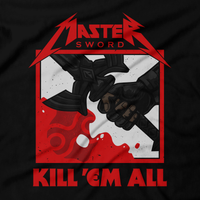 Heavy Metal Tees by Draculabyte l Made from 100% cotton, this unisex t-shirt rocks. Black T-shirt in sizes from small to 6X. Metalheads - Retro Gamer, Graphic Art, Video Games, Breath of the Wild, Final Boss, Ganon, Ganondorf, TLOZ, Ocarina of Time, OOT, Majora's Mask, Nintendo Shirt, Hyrule, Triforce, NES, The Legend of Zelda, Skull Kid, Link, Master Sword