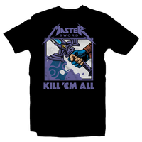 Heavy Metal Tees by Draculabyte l Made from 100% cotton, this unisex t-shirt rocks. Black T-shirt in sizes from small to 6X. Metalheads - Retro Gamer, Graphic Art, Video Games, Breath of the Wild, Final Boss, Ganon, Ganondorf, TLOZ, Ocarina of Time, OOT, Majora's Mask, Nintendo Shirt, Hyrule, Triforce, NES, The Legend of Zelda, Skull Kid, Link, Master Sword