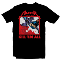 Heavy Metal Tees by Draculabyte l Made from 100% cotton, this unisex t-shirt rocks. Black T-shirt in sizes from small to 6X. Metalheads - Retro Gamer, Graphic Art, Video Games, Breath of the Wild, Final Boss, Ganon, Ganondorf, TLOZ, Ocarina of Time, OOT, Majora's Mask, Nintendo Shirt, Hyrule, Triforce, NES, The Legend of Zelda, Skull Kid, Link, Master Sword