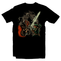 Heavy Metal Tees by Draculabyte l Made from 100% cotton, this unisex t-shirt rocks. Black T-shirt in sizes from small to 6X. The Legend of Zelda, Metalheads, Skull Kid, Retro Gamer, Graphic Art, Video Games, Breath of the Wild, Boss, Ganon, Ganondorf, TLOZ, Hyrule, Ocarina of Time, OOT, Majora's Mask, Nintendo Shirt, Hyrule, Triforce, NES, Space World 2000