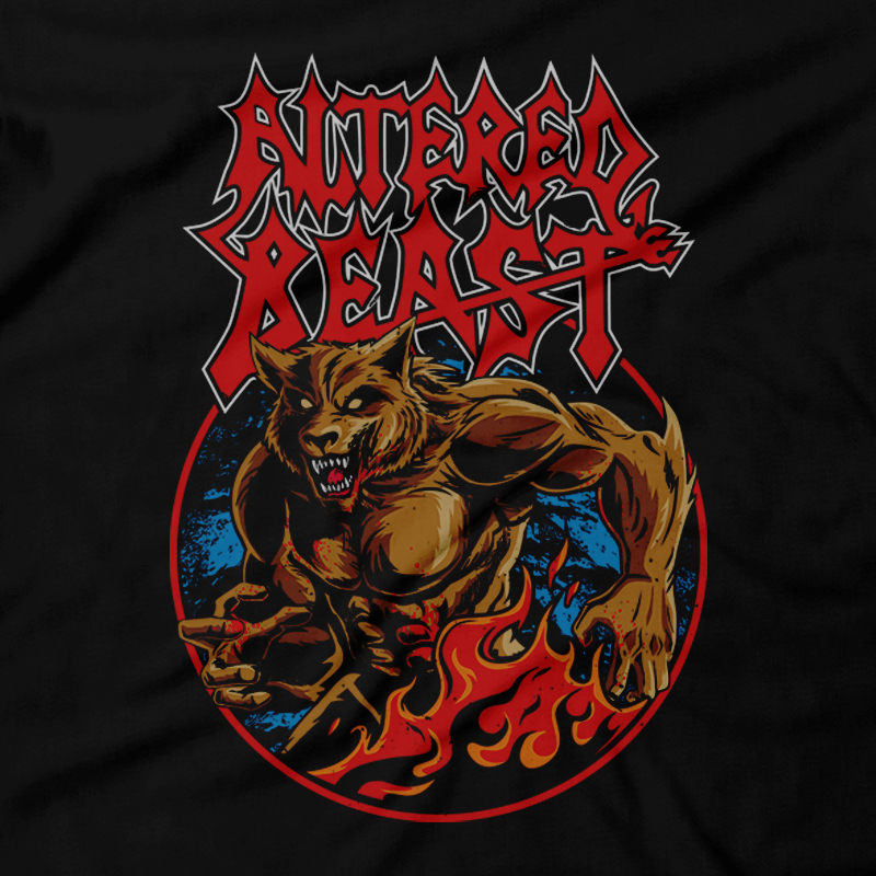 Heavy Metal Tees by Draculabyte l Made from 100% cotton, this unisex t-shirt rocks. Black T-shirt in sizes from small to 6X. Metal from Altered Beast, Sega Genesis, 16-Bit, Pixel, Wolf, Dragon, Athena, beat 'em up, Arcade, Ancient Greece, Zeus, Underworld, Bosses, 80s, 1980s,  werewolf, weredragon, werebear, weretiger, Beast