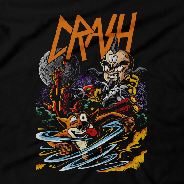 Heavy Metal Tees by Draculabyte l Made from 100% cotton, this unisex t-shirt rocks. Black T-shirt in sizes from small to 6X. Metalheads - Retro Gaming, 90s, 1990s, Crash Bandicoot, Aku Aku, Naughty Dog, PS1, Playstation 1, Playstation One, Classic, Crash 2, Crash 3 Warped, Doctor Neo Cortex, Uka Uka, Coco, Tiki Mask, Xbox, Nintendo Switch, Crate, Relic, Gem