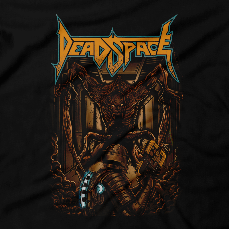 Heavy Metal Tees by Draculabyte l Made from 100% cotton, this unisex t-shirt rocks. Black T-shirt in sizes from small to 6X. Metalheads, Graphic Art, 2, 3, Horror, Monsters, Blood, Bloody, Mask, Helmet, Dead Space, Isaac Clarke, Ishimura, Necromorphs, Leapers, Lurkers, Hunters, Nail Gun, Xbox, PS3, PS5, Remake, Clothes, Retro Game, Video Game, Online Store