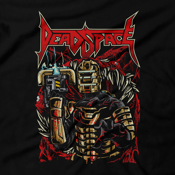 Heavy Metal Tees by Draculabyte l Made from 100% cotton, this unisex t-shirt rocks. Black T-shirt in sizes from small to 6X. Metalheads, Graphic Art, 2, 3, Horror, Monsters, Blood, Bloody, Mask, Helmet, Dead Space, Isaac Clarke, Ishimura, Necromorphs, Leapers, Lurkers, Hunters, Nail Gun, Xbox, PS3, PS5, Clothes, Retro Game, Video Game, Online Store