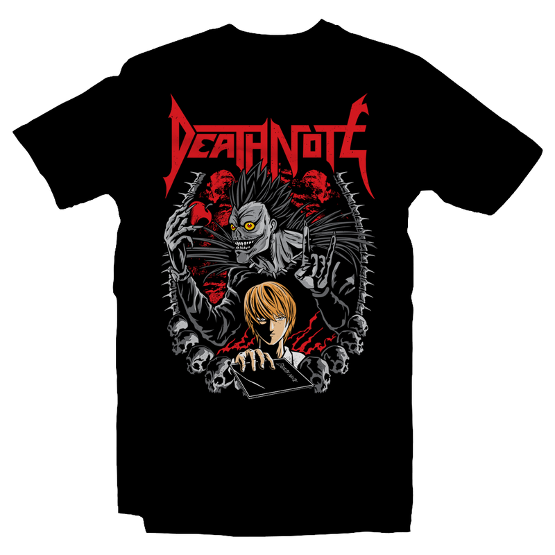 Heavy Metal Tees by Draculabyte l Made from 100% cotton, this unisex t-shirt rocks. Black T-shirt in sizes from small to 6X. Anime, Movie, Film, Animation, Japan, Japanese, Cartoon, Ryuk, Apple, Light Yagami, Misa Amane, L, Death Note, Notebook, Kill, Horror, Kira,  Art, Tee, Store, Clothes, Shop, Naruto, Ghost in the Shell, Akira