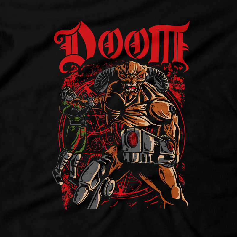 Heavy Metal Tees by Draculabyte l Made from 100% cotton, this unisex t-shirt rocks. Black T-shirt in sizes from small to 6X. Metal, Demon, Hell, Doom, Doomguy, Hellspawn, Art, Clothes, Shirt, Doom Eternal, Nintendo 64, PS4, PC, DOS, 90s, Doom 2, Doom 64, BFG, Pentagram, FPS, John Carmack, Shooter, Rip and Tear, Cacodemon, Cyberdemon, 1993
