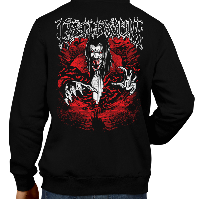 This unisex hoodie rocks. Black Hoodie For Men or Women. Sizes S to 5X - Metal, Metalheads, Gamer, Nes, Nintendo, Pixel, 8-Bit, 1980s, Castlevania, Simon Belmont, Vampire Killer, Dracula's Curse, SOTN, Alucard, Skull, Symphony of the Night, Slayer, Vampire Hunter, Graphic Art