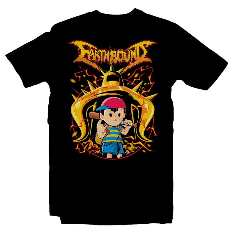 Heavy Metal Tees by Draculabyte l Made from 100% cotton, this unisex t-shirt rocks. Black T-shirt in sizes from small to 6X. Metal, Metal heads, Gamer, Mother, Earthbound, Ness, SNES, Super Nintendo, NES, Super Nintendo, Giygas, Final Boss, Aliens, Super Smash Bros, Boy, Bat, Switch, Clothing, Tee, Super Mario, Fight, Graphic Art