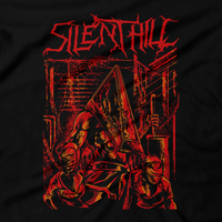 Heavy Metal Tees by Draculabyte l Made from 100% cotton, this unisex t-shirt rocks. Black T-shirt in sizes from small to 6X. Video Games, Gamer, Red, Cult, Silent Hill, Silent Hill 2, Silent Hill 3, Playstation 1, One, PS1, PS2, Playstation 2, Movie, Film, Nurses, Dogs, Fog, Shirt, Art, Heather, Bloody, The Room, Evil
