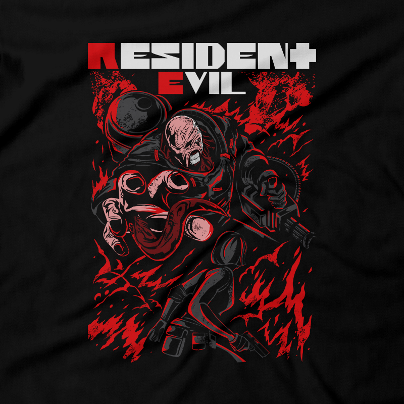 Heavy Metal Tees by Draculabyte l Made from 100% cotton, this unisex t-shirt rocks. Black T-shirt in sizes from small to 6X. Evil, Metalheads, RE, Biohazard, Umbrella, Racoon City, Leon Kennedy, Jill Valentine, Zombie, Resident Evil, 4, 7, 2, Chris Redfield, Survival Horror, T-Virus, Nemesis, Rammstein, Fire, Carlos, Resident Evil 3