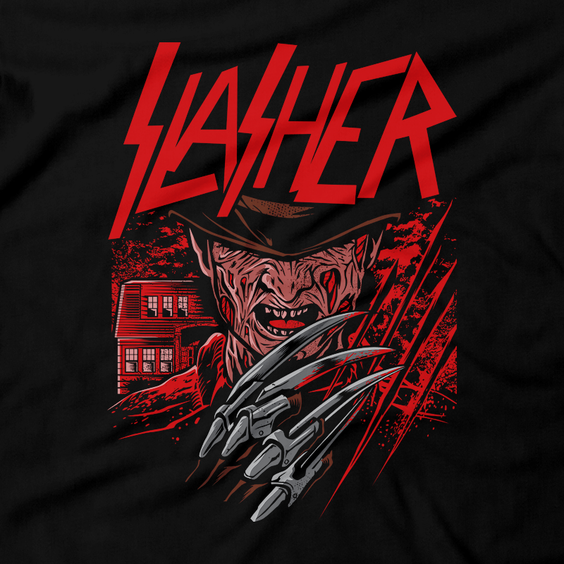 Heavy Metal Tees by Draculabyte l Made from 100% cotton, this unisex t-shirt rocks. Black T-shirt in sizes from small to 6X. Horror, Movie, Film, Scary, Halloween, Evil, Bloody, Killer, Murder, Terror, Monster, Elm Street, A Nightmare on Elm Street, Freddy Krueger, Dream, Sleep, Stay Awake, Jason Voorhees, 80s, Shirt, Clothes