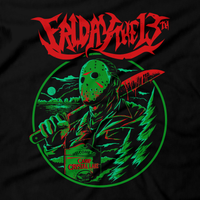 Heavy Metal Tees by Draculabyte l Made from 100% cotton, this unisex t-shirt rocks. Black T-shirt in sizes from small to 6X. Horror, Movie, Film, Scary, Halloween, Evil, Bloody, Killer, Murder, Terror, Jason Voorhees, Friday the 13th, Camp Crystal Lake, Mask, Knife, Freddy VS Jason, Pamela, Counselor, Slasher, Shirt, Clothes