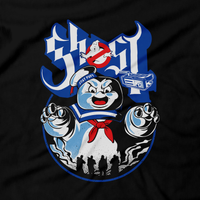 Heavy Metal Tees by Draculabyte l Made from 100% cotton, this unisex t-shirt rocks. Black T-shirt in sizes from small to 6X. Ghostbusters inspired design with Slimer, Slime, Peter Venkman, Raymond Stantz, Egon Spengler, Who Ya Gonna Call, Zuul, New York, Logo, Stay Puft, 80s Movie, 1980s, Ghost Band, Papa Emeritus, Namco, Horror, Art