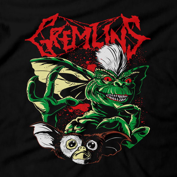 Heavy Metal Tees by Draculabyte l Made from 100% cotton, this unisex t-shirt rocks. Black T-shirt in sizes from small to 6X. Horror, Movie, Film, Scary, Halloween, Evil, Killer, Stripe, , Hungry, Gremlins, Gizmo, 80s, Shirt, Clothes, 1984, New Batch, Wet, Kingston Falls, Mogwai, Randall Peltzer, Mohawk, Monster, Cute, Adorable