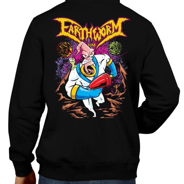 This unisex hoodie rocks. Black Hoodie For Men or Women. Sizes S to 5X - Metalheads, Graphic Art, Video Game, 16-Bit, Pixel, Sprite, Worm, Earthworm Jim, SNES, Super Nintendo, Playstation, Groovy, Peter Puppy, Princess, Evil the Cat, Cow, Music, Clothing, Shirt, Merch, Cool, Nintendo, Sega Genesis, Dreamcast