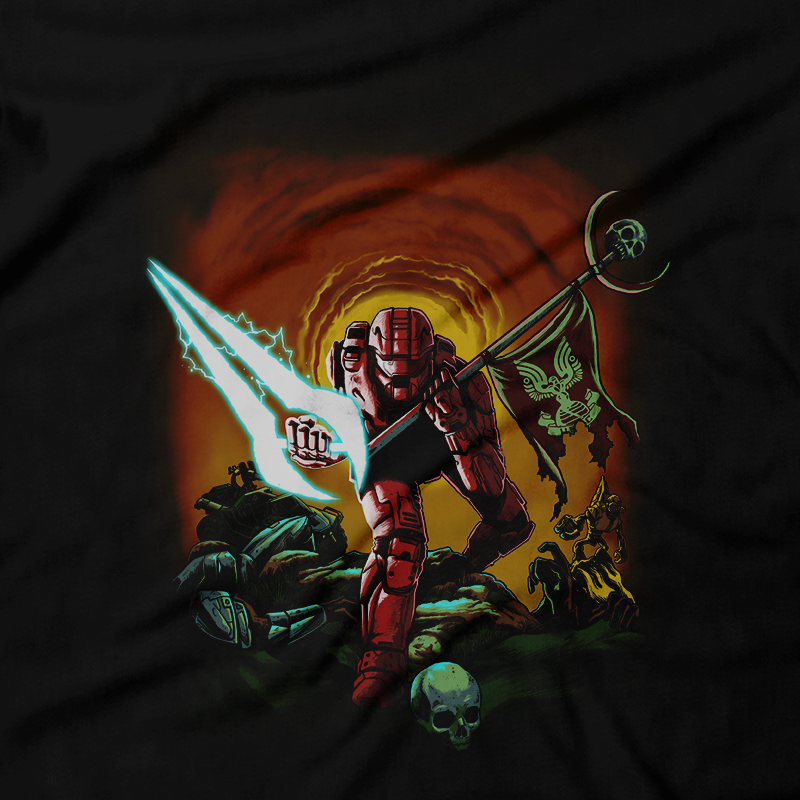 Heavy Metal Tees by Draculabyte l Made from 100% cotton, this unisex t-shirt rocks. Black T-shirt in sizes from small to 6X. Metalheads, Graphic Art, Halo, Spartan, Halo 2, Halo 3, Halo Reach, Master Chief, Grunts, John 117, Battle Rifle,  Halo: Combat Evolved, Final Boss, Multiplayer, Red VS Blue, Covenant, Elite, Microsoft Xbox, Infinite, Iron Maiden, Shop