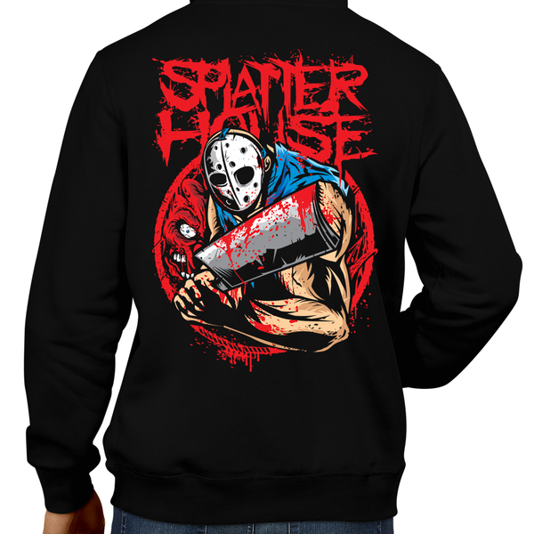 This unisex hoodie rocks. Black Hoodie For Men or Women. Sizes S to 5X - Metalheads, Graphic Art, 2, 3, Arcade, Horror, Monsters, Blood, Bloody, Mask, Friday the 13th, Jason Voorhees, Splatterhouse, Sega Genesis, TurboGrafx-16, Namco, Rick Taylor, Jennifer Willis, Mansion, Clothes, Retro Game, Video Game