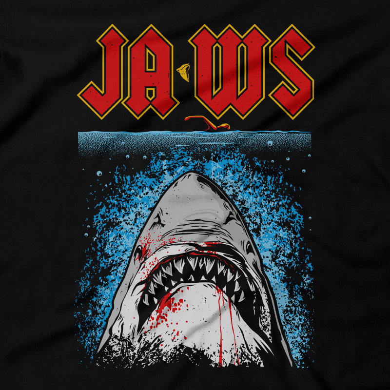 Heavy Metal Tees by Draculabyte l Made from 100% cotton, this unisex t-shirt rocks. Black T-shirt in sizes from small to 6X. Horror, Movie, Film, Monster, Horror, Scary, Shark, Jaws, Killer Shark, Boat, Ocean, Bite, Fin, Steven Spielberg, Amity Island, Quint, Brody, Jaws 2, Jaws 3, Hooper Fight, Art, Tee, Store, Clothes, Metalhead