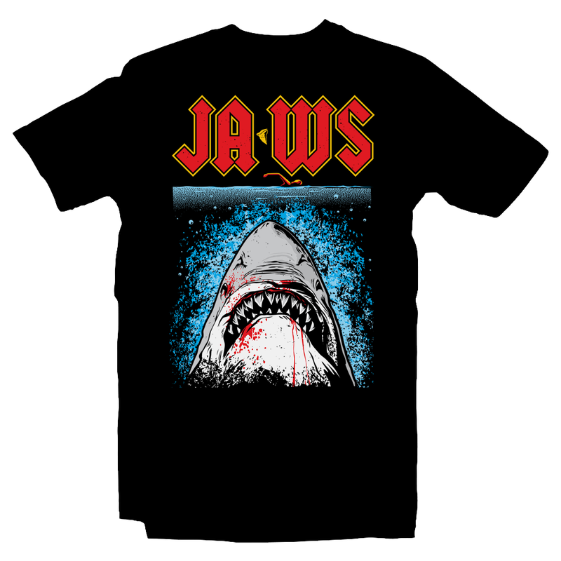 Heavy Metal Tees by Draculabyte l Made from 100% cotton, this unisex t-shirt rocks. Black T-shirt in sizes from small to 6X. Horror, Movie, Film, Monster, Horror, Scary, Shark, Jaws, Killer Shark, Boat, Ocean, Bite, Fin, Steven Spielberg, Amity Island, Quint, Brody, Jaws 2, Jaws 3, Hooper Fight, Art, Tee, Store, Clothes, Metalhead