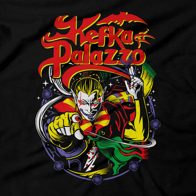 Heavy Metal Tees by Draculabyte l Made from 100% cotton, this unisex t-shirt rocks. Black T-shirt in sizes from small to 6X. Final Fantasy, FF VI, JRPG, Japan, Kefka Palazzo, Videogames, SNES, Super Nintendo, FF 6, Playstation, Insane, Clown, Jester, Dissidia, Final Boss, Shirt, Cosplay, Gamer, PS1, Shop Graphic Art.