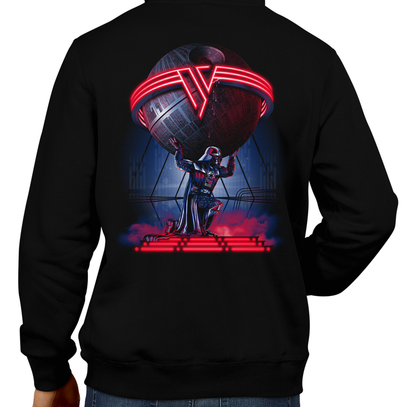 This unisex hoodie rocks. Black Hoodie For Men or Women. Sizes S to 5X - Hoody, Jacket, Coat. Winter. Metalheads, Graphic Art, Rock, Movie, Film, Sci-Fi, Jedi, The Force, Mandalorian, ROTJ, Darth Vader, Han Solo, Princess Leia, Sith Lord, Dark Side, Death, Tie Fighters, The Empire, van halen 5150, Death Star
