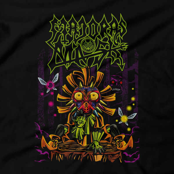 Heavy Metal Tees by Draculabyte l Made from 100% cotton, this unisex t-shirt rocks. Black T-shirt in sizes from small to 6X. Metalheads, Skull Kid, Retro Gamer, Graphic Art, Video Games, Breath of the Wild, Ganon, TLOZ, Moon, Hyrule, Ocarina of Time, OOT, Majora's Mask, Nintendo 64 Shirt, Hyrule, Triforce, N64, Link, Termina, Zora, Mayhem, The Legend of Zelda