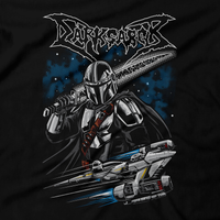 Heavy Metal Tees by Draculabyte l Made from 100% cotton, this unisex t-shirt rocks. Black T-shirt in sizes from small to 6X. Metalheads, Graphic Art, Rock, Movie, Film, Sci-Fi, Yoda, Bounty Hunter, TV Show, Mandalorian, Boba Fett, Darth Vader, This is the way, Music, The Child, Ride the Lightning, Grogu, N1 Star Fighter, Slave 1, Darksaber, Online Shop, Art