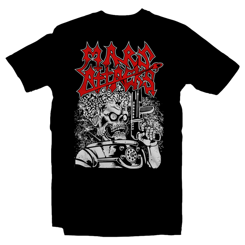 Heavy Metal Tees by Draculabyte l Made from 100% cotton, this unisex t-shirt rocks. Black T-shirt in sizes from small to 6X. Metalheads. Horror, Movie, Film, Scary, Halloween, Evil, Bloody, Killer, Murder, Jason, Freddy, Mars Attacks, UFO, Aliens, Aliens, Outer Space, Tim Burton, Jack Nicholson, Michael Myers, Clothes, Shop, Clothing Store