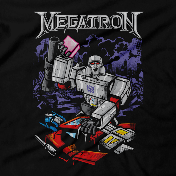 Heavy Metal Tees by Draculabyte l Made from 100% cotton, this unisex t-shirt rocks. Black T-shirt in sizes from small to 6X. Metalheads, Graphic Art, Boss, Rock and Roll, Mayhem, Masters of the Universe, Skeletor, Myah, Laugh, MOTU, Cartoon, Comic,  Transformers, Megatron, optimus prime, Starscream, bumblebee, Autobots, Decepticons, 80s, 1980s, Retro, Robots