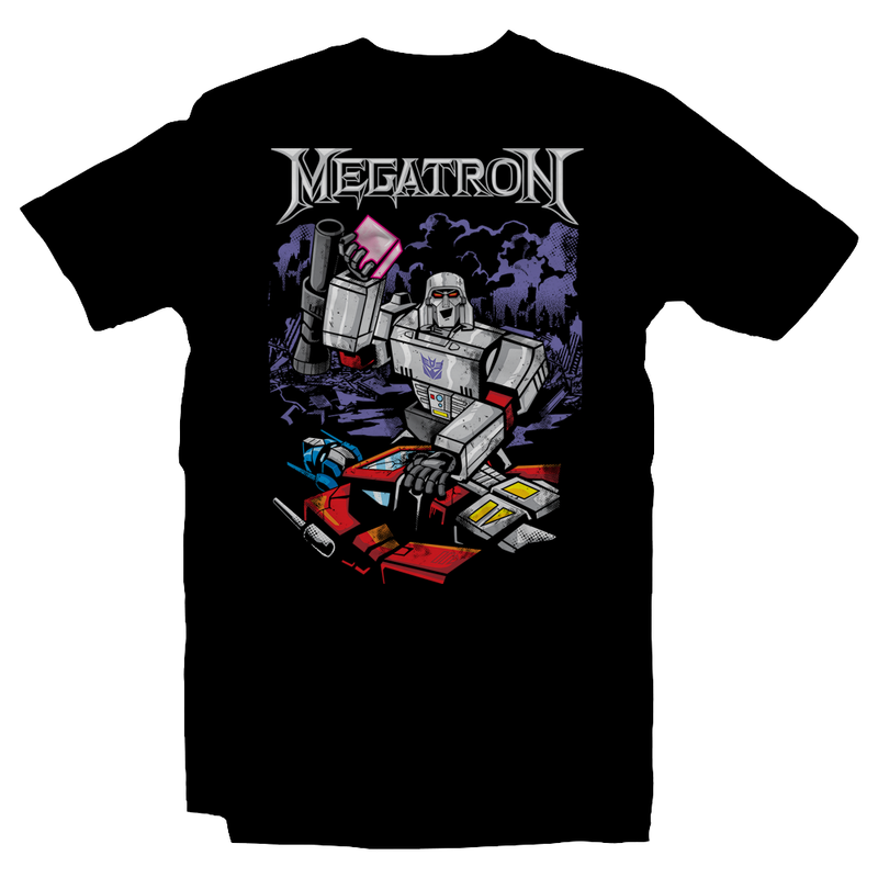 Heavy Metal Tees by Draculabyte l Made from 100% cotton, this unisex t-shirt rocks. Black T-shirt in sizes from small to 6X. Metalheads, Graphic Art, Boss, Rock and Roll, Mayhem, Masters of the Universe, Skeletor, Myah, Laugh, MOTU, Cartoon, Comic,  Transformers, Megatron, optimus prime, Starscream, bumblebee, Autobots, Decepticons, 80s, 1980s, Retro, Robots