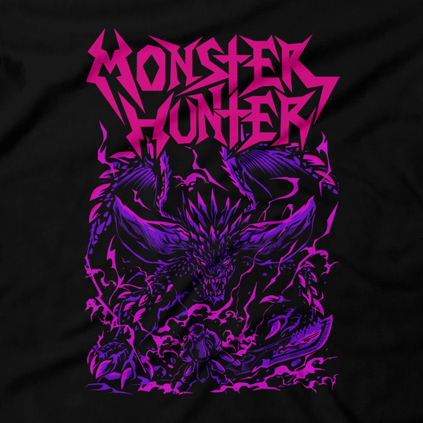 Heavy Metal Tees by Draculabyte l Made from 100% cotton, this unisex t-shirt rocks. Black T-shirt in sizes from small to 6X. Evil, Metalheads, Metal Heads, Monster, Beast, RPG, Monster Hunter World, Iceborne, Playstation, Xbox, Windows, Action Role Playing, Capcom, Hunting Horn, Great Jagras, Anjanath, Diablos, Nergigante, Legiana, Creature