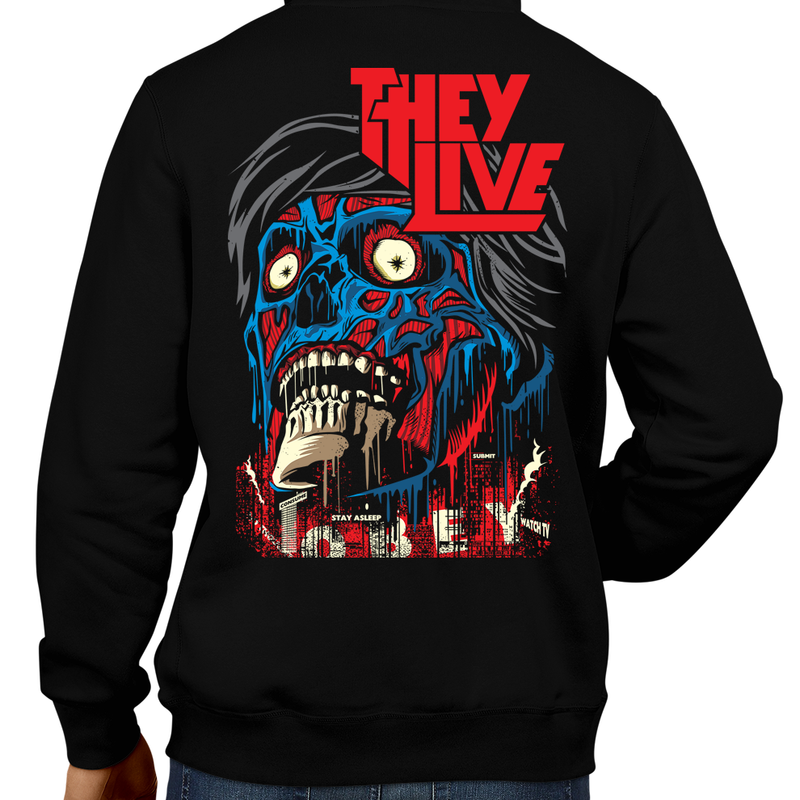 This unisex hoodie rocks. Black Hoodie For Men or Women. Sizes S to 5X - Read my lips , mercy is for wimps. Hoody, Jacket, Coat. Winter. Horror, Movie, Film, Scary, Halloween, Evil, Murder, They Live, Blue, Roddy Piper, Chew Bubblegum, John Carpenter, UFO, Aliens, Outer Space, Nada, Obey, Submit, Shop, Clothing Store, Clothes
