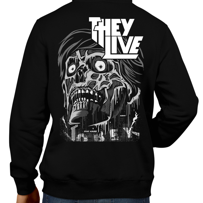 This unisex hoodie rocks. Black Hoodie For Men or Women. Sizes S to 5X - Read my lips , mercy is for wimps. Hoody, Jacket, Coat. Winter. Horror, Movie, Film, Scary, Halloween, Evil, Murder, They Live, Blue, Roddy Piper, Chew Bubblegum, John Carpenter, UFO, Aliens, Outer Space, Nada, Obey, Submit, Shop, Clothing Store, Clothes