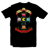Heavy Metal Tees by Draculabyte l Made from 100% cotton, this unisex t-shirt rocks. Black T-shirt in sizes from small to 6X. Pac Man for Rock Fans, Inky, Pinky, Blinky, Clyde, Sci-Fi, Pac-Man, Space, Death, Pacman, Arcade, 80s, 1980s, Astronaut, Nasa, Skeleton, Guns N Roses, Namco, Horror, Art, Store, Clothes, Shop, Online, Rock N Roll