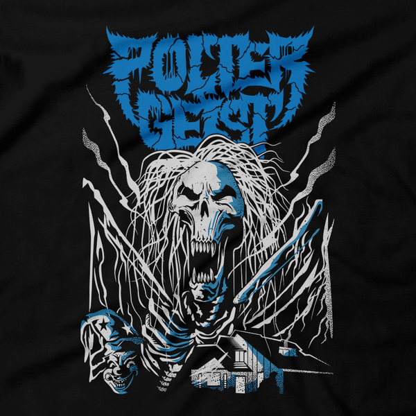 Heavy Metal Tees by Draculabyte l Made from 100% cotton, this unisex t-shirt rocks. Black T-shirt in sizes from small to 6X. Metalheads. Horror, Movie, Film, Scary, Halloween, Evil, Bloody, Killer, Murder, Ghosts, poltergeist, Beast, Tv, Steven Spielberg Ghost, Static, Skeletons, 80s, 1980s, Steven, Diane Freeling, Clothes, Shop, Clothing Store
